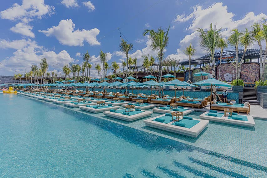 Atlas Beach Club Bali · aerial at sunset